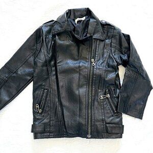 Kids Girls Boys Moto Jacket Size 4 5 Black Faux Leather Metal Zippers Biker Fall